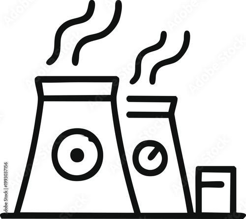 Minimal line icon of factory cooling towers, power plant style.
