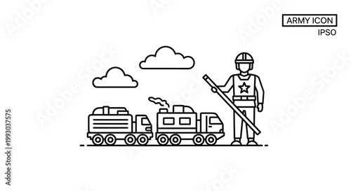 Soldier holding rifle with train.