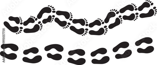 Footsteps Silhouette Set. Human footprints on transparent background. Human traces, track, shoe, tracking, sole, shoeprints.