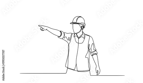 One line drawing of construction manager directing building work architecture business concept isolated on white