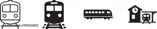Railway Icon Set Minimal Train Transport Vector on White.
