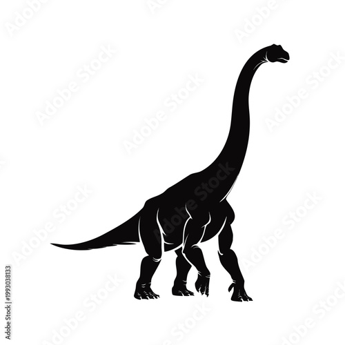 Black dinosaur, Brachiosaurus silhouette, prehistoric animal, vector illustration