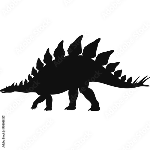 Stegosaurus dinosaur silhouette, black prehistoric animal, spiky reptile, vector illustration