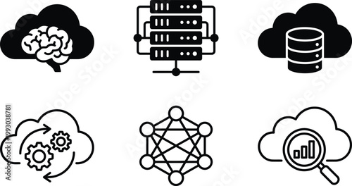Artificial intelligence and cloud computing icons a collection of modern technology representations