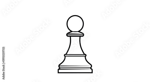 A minimalist black and white line drawing depicts a single chess pawn centrally positioned on a white background