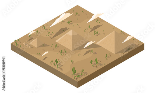 Isometric egyptian pyramid standing in the desert. Isometric ancient egypt architecture and monuments. Egyptian buildings. Egyptians landmark
