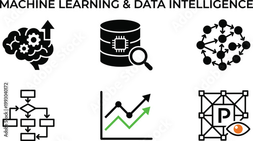 Machine learning and data intelligence visualizing core concepts with iconography