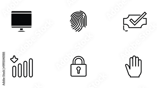 Cybersecurity Icon Set: A collection of concise icons representing essential aspects of modern cybersecurity, suitable for diverse digital applications. 