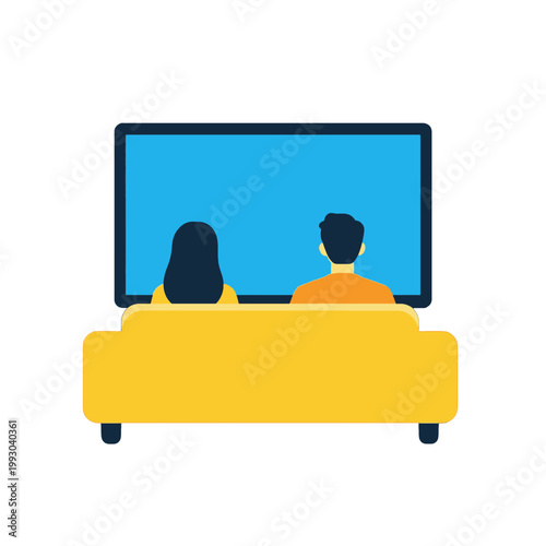Couple Watching Tv on Yellow Couch Flat Icon