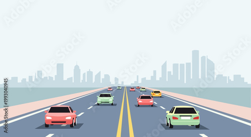 Commute Traffic City Skyline Highway Cars Driving