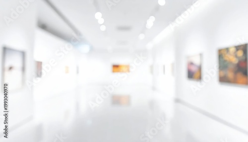 Modern Art Gallery Exhibition Hall with Paintings on Walls.