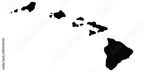 Black Hawaii map silhouette vector illustration featuring main islands including Oahu Maui and Kauai isolated on white background for design