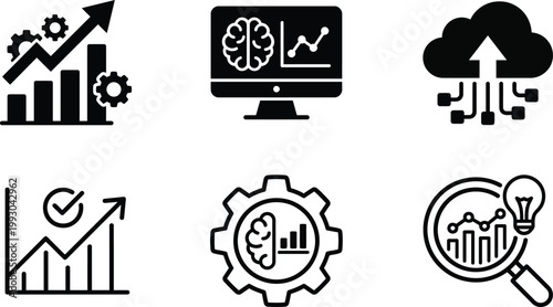 Artificial intelligence data analysis and machine learning a collection of modern technology icons