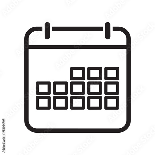 Simple black and white calendar icon with blank dates and rounded edges