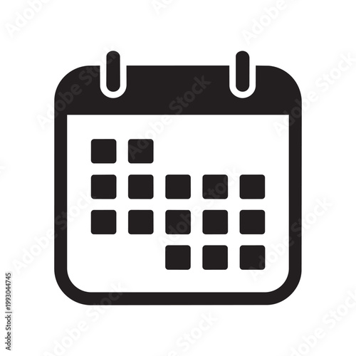 Simple black and white calendar icon with blank dates and rounded edges