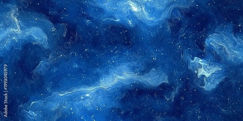 Fluid Abstract Paint Art with Cosmic Movement and Vibrant Blue and Light Cyan Swirls and Textures