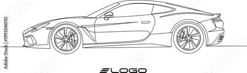 Single continuous line drawing of a sleek luxury sports car showing aerodynamic side profile design elements for modern automotive branding projects and minimalist artistic digital illustrations