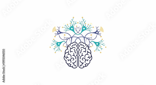 Abstract illustration of a human brain with interconnected neural pathways branching outwards