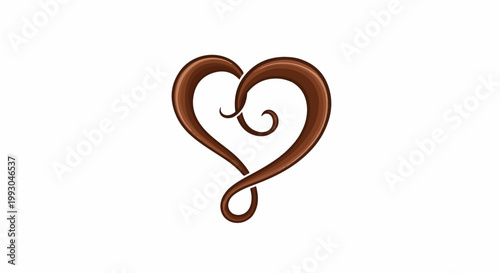 Abstract brown heart shape with swirling tendrils, on a white background