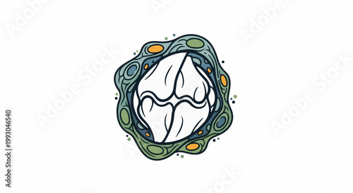 Abstract organic shape with flowing lines and textured outer border in earthy tones