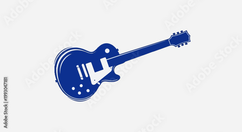 Blue electric guitar silhouette with a white pickguard on a plain background