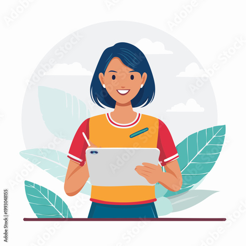 Woman using a digital tablet and stylus