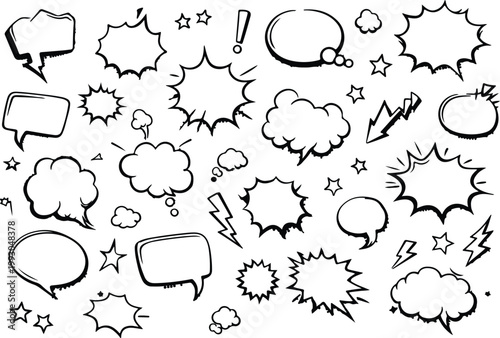 Line speed cartoon effect, boom explosive motion line element set. Comic boom burst, explosive smoke, line speed cartoon vector icon. Hand drawn sketch doodle action effect. Vector illustration 
