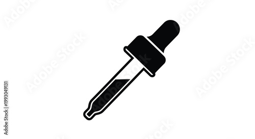 A minimalist black and white illustration depicts a glass pipette commonly used for transferring small liquid volumes