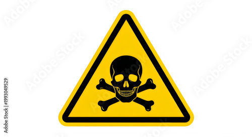 A yellow warning sign with a skull and crossbones isolated on transparent background