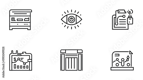 Iconic Business and Strategy Elements: A compilation of essential business and strategy icons, perfectly illustrating core concepts like vision, planning, and organization. 