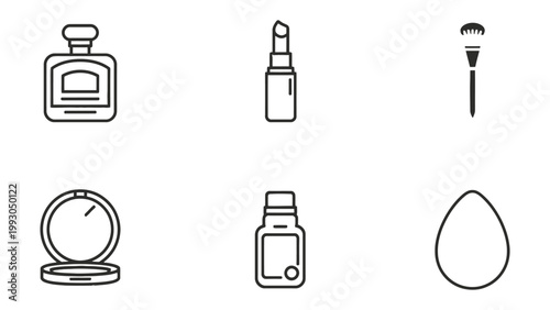 Makeup Essentials Collection: A set of six essential makeup items artfully arranged, each element exudes simplicity and elegance, promising to enhance and highlight natural beauty. 