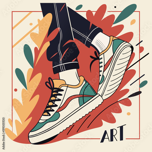 Close-up of a stylish sneaker with dynamic floral and abstract elements fashion illustration sneaker art urban fashion dynamic design modern fashion shoe design graphic illustration footwear
