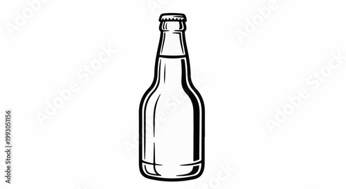 Black and white line art of a sealed glass bottle with a crimped cap, on a white background