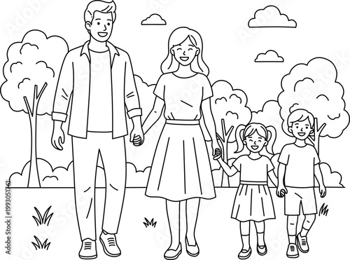 Happy Family Walking in Park