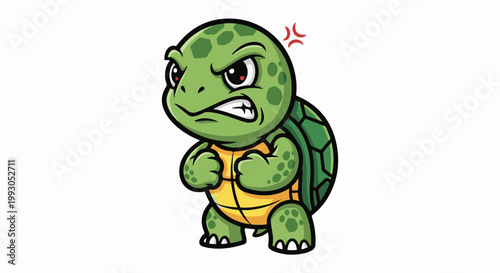 Angry cartoon turtle with clenched fists, showing aggressive emotion with frowny face