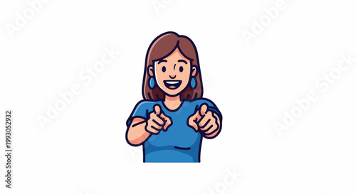 Animated person points with both index fingers, a gesture of selection or accusation