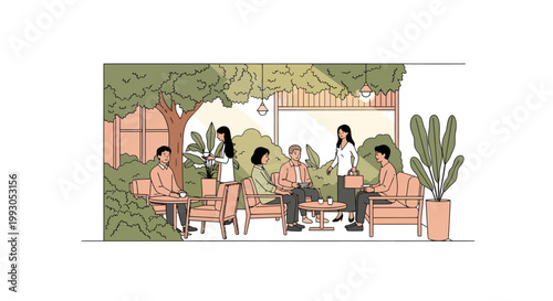 Outdoor Cafe Scene with Relaxing Urban Lifestyle Atmosphere