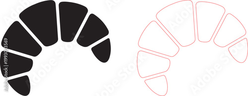 French Croissant Pastry Icon Set in Silhouette and Outline