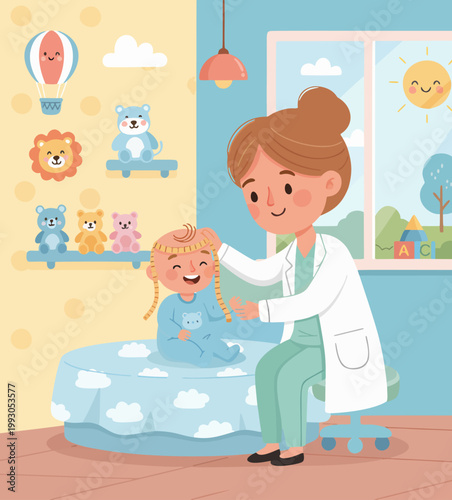 false illustration of a doctor providing services to a baby under 5 years old