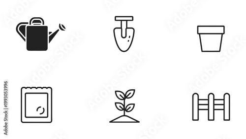 Garden Essentials: A minimalist collection of essential gardening tools and elements, perfect for illustrating the basics of nurturing plants and cultivating a thriving garden.