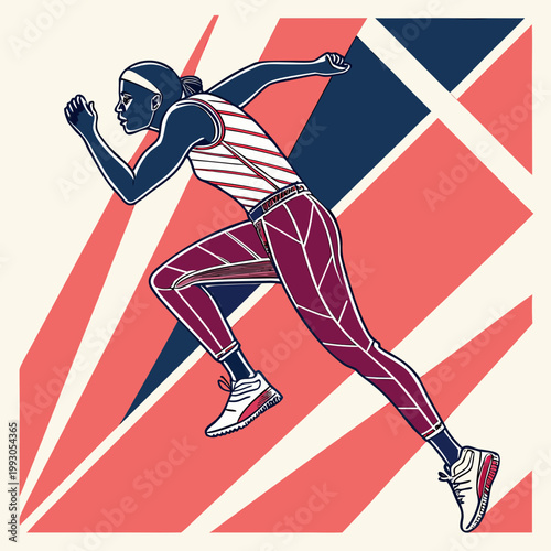Dynamic illustration of female sprinter running in athletic gear on abstract geometric background with sprinter illustration determination training competition exercise abstract geometric
