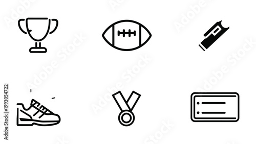 Sports Icons Set: A collection of meticulously crafted, minimalist icons capturing the essence of sports, perfect for any sports-related design.