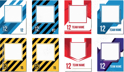 Sports Trading Card Template Set with Team Name, Number, and Diagonal Stripe Designs for Football, Basketball, and Athlete Profiles