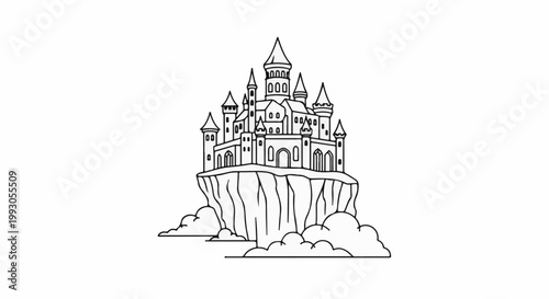 A fantastical, detailed castle sits atop a rocky outcrop