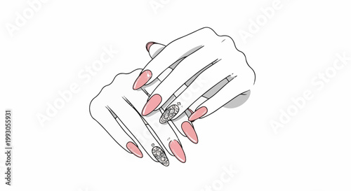 Elegant hands display beautifully manicured nails with intricate designs