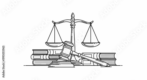 Justice symbol with scales, gavel, and books