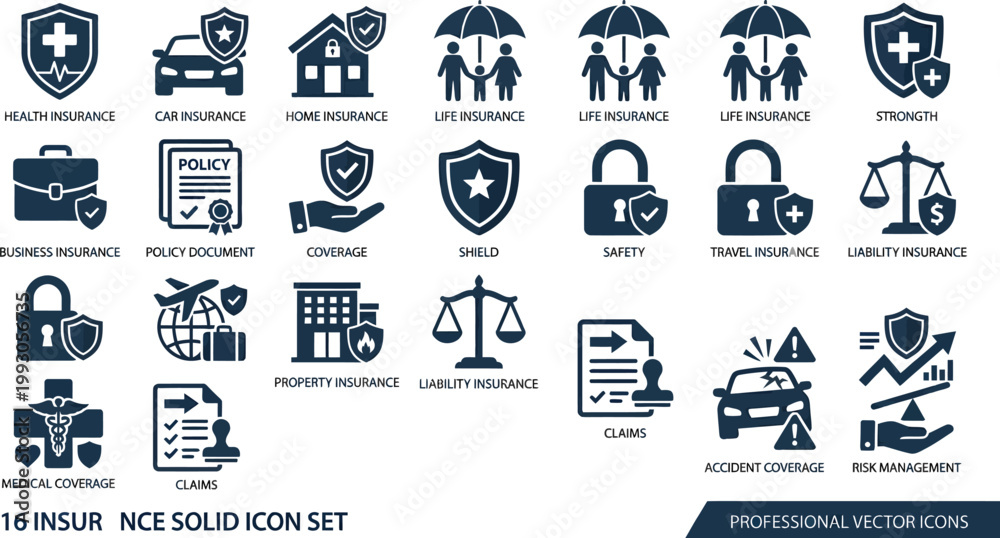 Fototapeta premium A set of professional vector icons representing various types of insurance and financial security