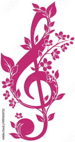Elegant floral treble clef vector design symbolizing music and nature's harmony and beauty