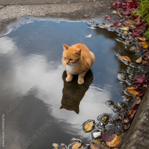 A cute young white tabby kitten with blue eyes looks at the camera while sitting on the rocks in a natural outdoor portrait
