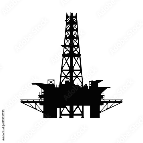 Offshore Oil Rig, Drilling Platform, Industrial Silhouette, Black Icon
